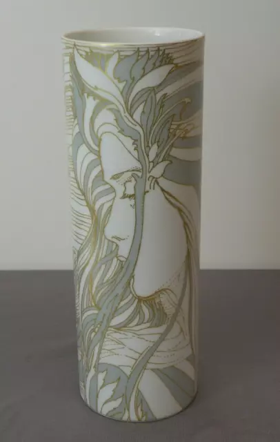 Schöne Vase, Rosenthal, florales Dekor mit Frauenkopf, Goldmalerei, signiert