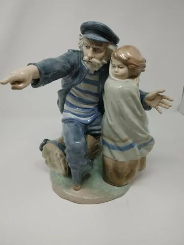 Nao By Lladro Daisa Large Waiting For Time Fisherman Figurine 1978