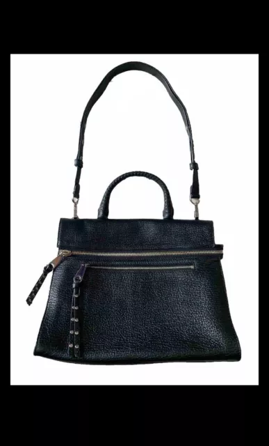 Black Leather Rebecca Minkoff Handbag Shoulder Bag Satchel Braided Handle Zipper