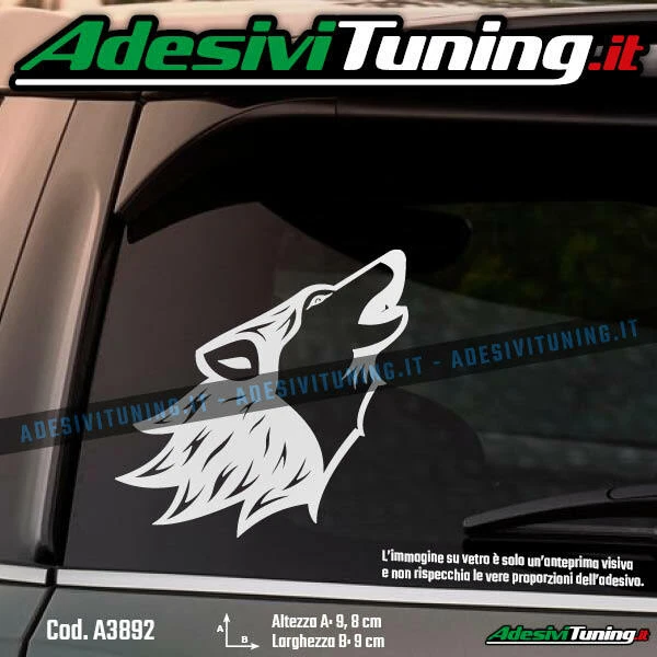 Adesivo LUPO In PVC - Sticker Sagomato 10 Cm Per Auto, Moto, Caschi, Laptop, Decalcomania Personalizzata