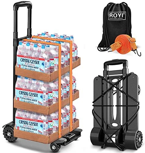 ROYI Folding Hand Truck,270lbs Heavy Duty Luggage Cart with Elastic Bungee Ro...