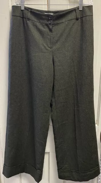 Loft Size 14 Wide Leg Trouser Dress Pants Gray Cuffed Wool Blend