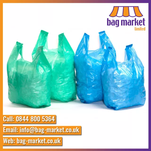 Plastic Vest Carrier Bags - Supermarket, Stalls, Shops - Blue, White, Black, Bio 3