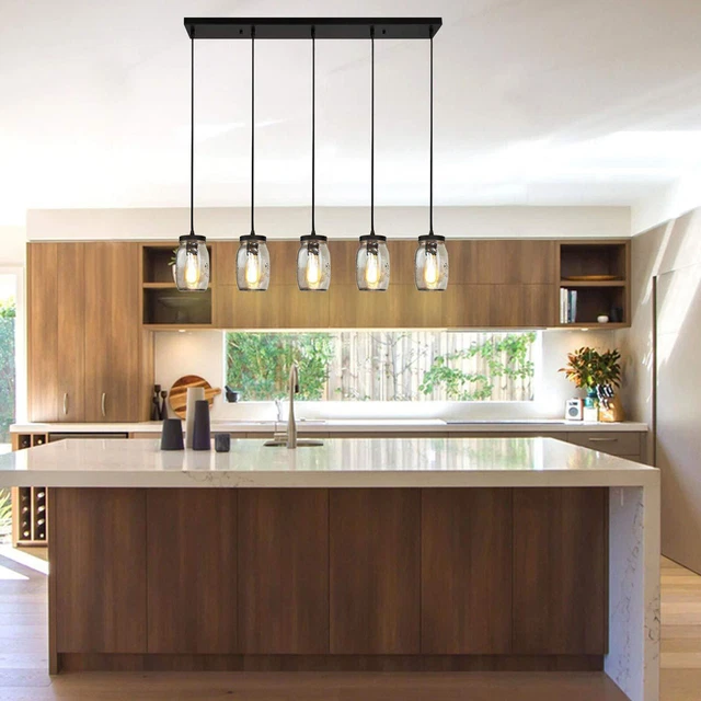 5-Light Chandelier Mason Jar Island Hanging Pendant Light Kitchen Ceiling Lamp