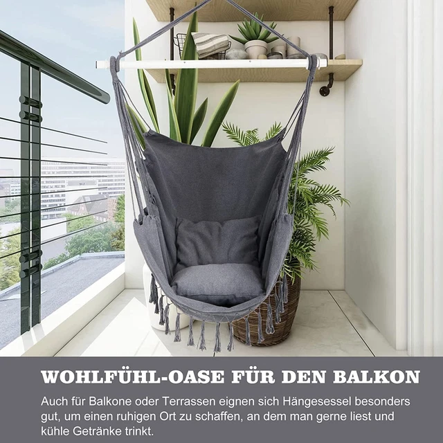 Hängesessel Hängeschaukel Hängekorb Hängestuhl Hängesitz 150 kg 2 Kissen Indoor