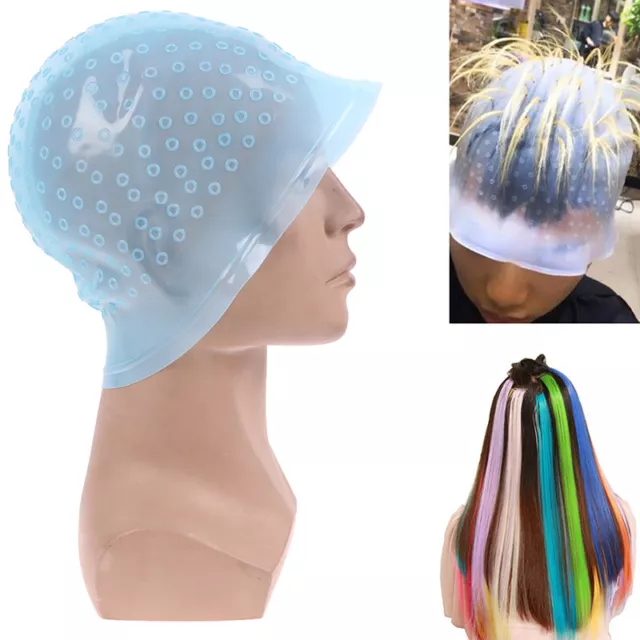 Silicone Hair Styling Coloring Cap + Hook Needle Color Dye Highlighting Dye j Sb