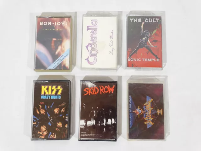 Lot Of (6) 1980s Heavy Metal Hard Rock Cassette Tapes Bon Jovi Kiss Skid Row