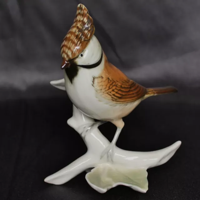 Vintage German Porcelain Karl Ens Crested Tit Bird Figurine