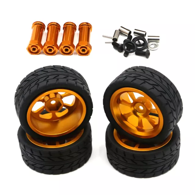 4PCS Wheels Rim Hubs + Rubber Tires 1/14 RC Car Metal Parts  For Wltoys 144001