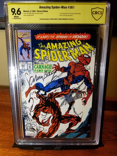Amazing Spider-Man 361 CBCS 9.6 Signed Stan Lee Bagley Carnage Spawn Venom CGC
