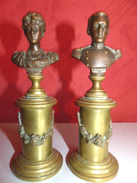 Paire de bustes en bronze du couple Royale (Elisabeth & Albert ) de Belgique