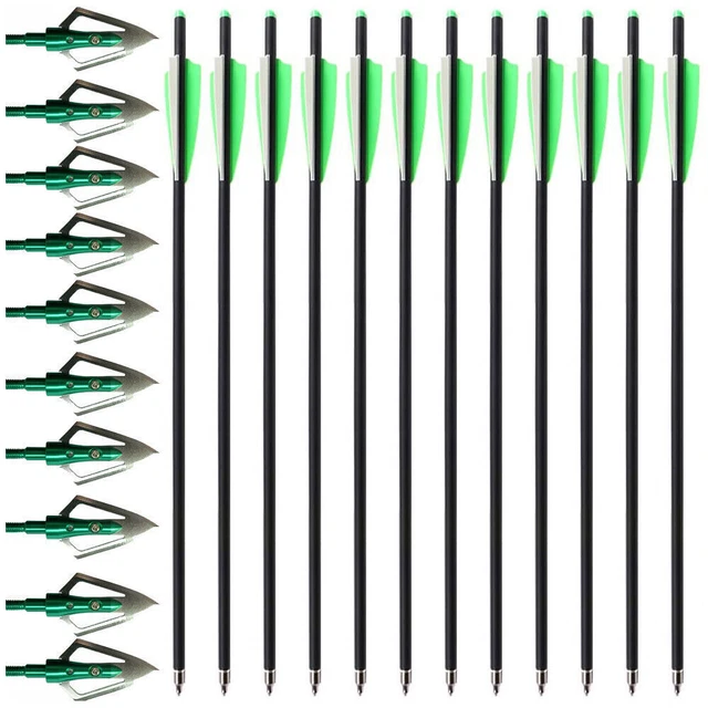 12pcs 20'' Carbon Crossbow Bolts Hunting Arrows OD 8.8mm OR 100Gr Arrowheads USA