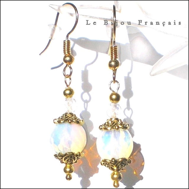 Boucles D'Oreilles Pendantes Le Bijou Français - Opalite De Feu à Facettes - Acier Inox