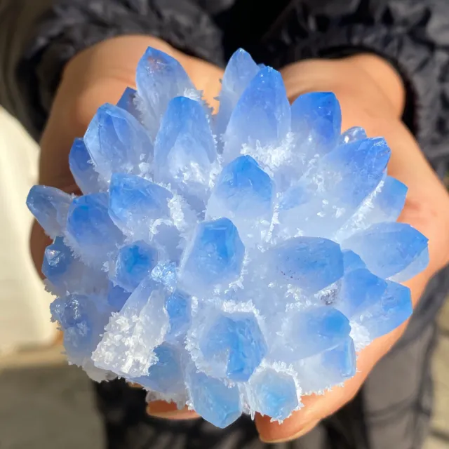 363G New Find sky blue Phantom Quartz Crystal Cluster Mineral Specimen Healing