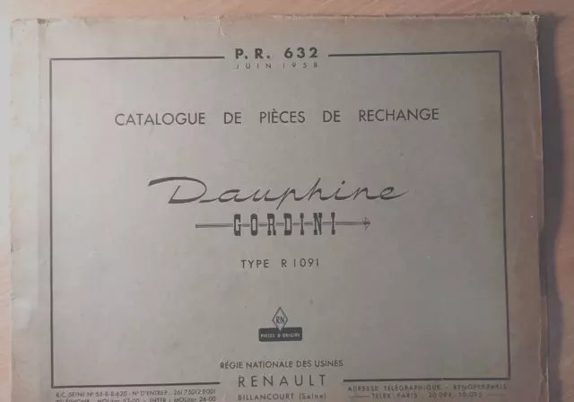 Renault Dauphin Gordini CATALOGUE DE PIÈCES DE RECHANGE,F,GB,ES,D ,Original 1958