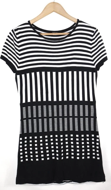 Marimekko Femme Tunique Robe Pull Rayé Noir Blanc Sz M