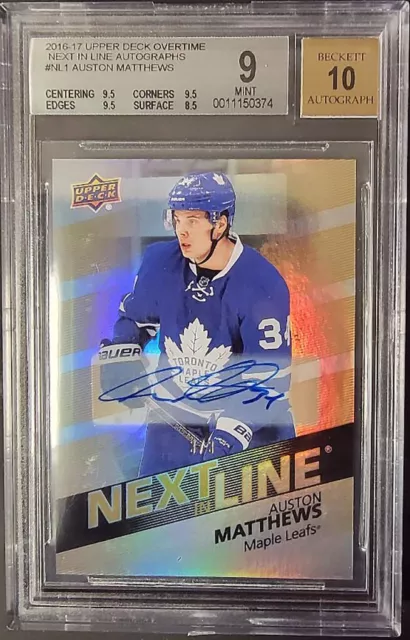 2016-17 Upper Deck Overtime Auston Matthews Rookie Auto BGS 10 / 9 #NL-1 SSP 3/3