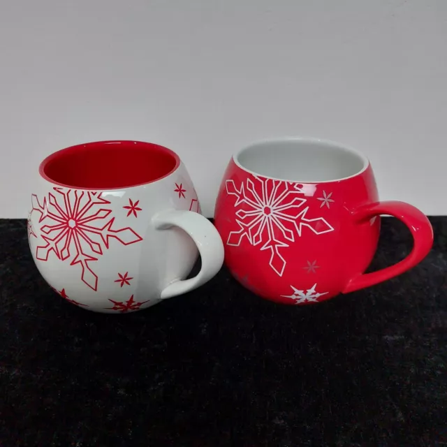 2 x CHRISTMAS Snowflake Coffee Mugs Red & White MASON CASH Lakeland