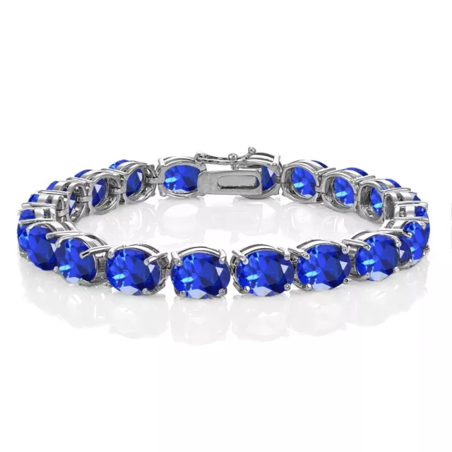 9x7mm Oval Simulated Blue Sapphire Classic Tennis Bracelet in Sterling Silver