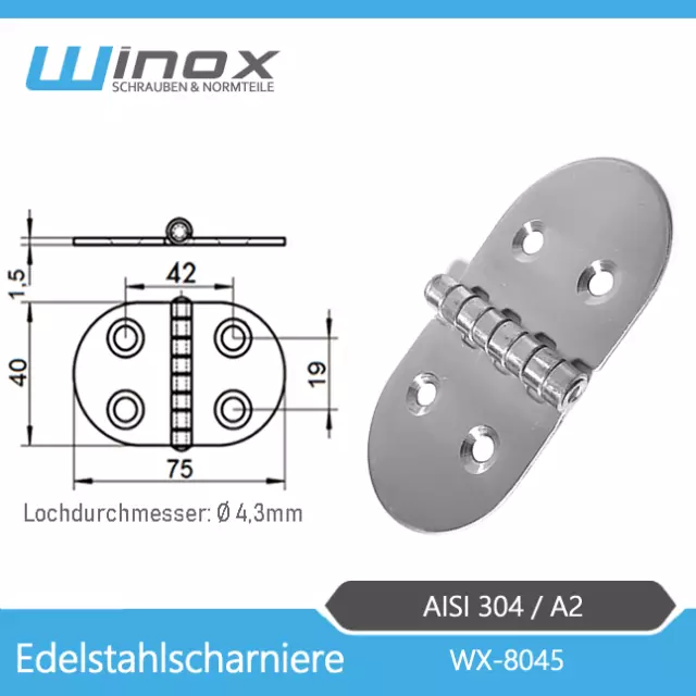 Scharnier Scharniere V2A V4A  Türscharnier Möbelscharnier Türband | 40x75x1,5mm