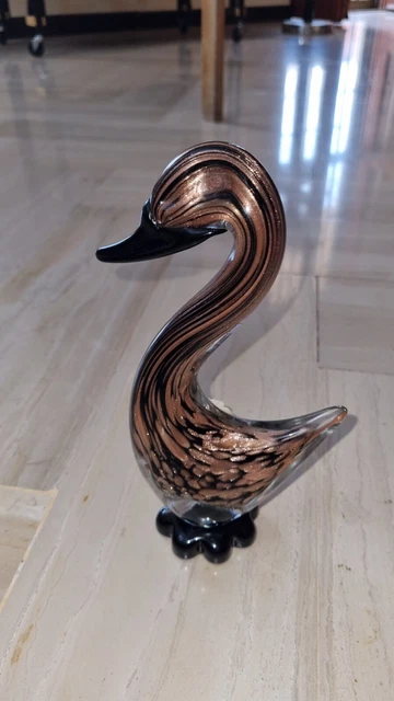 Fermacarte Soprammobile Cigno In Vetro Di Murano E Polvere D'oro PEZZO UNICO