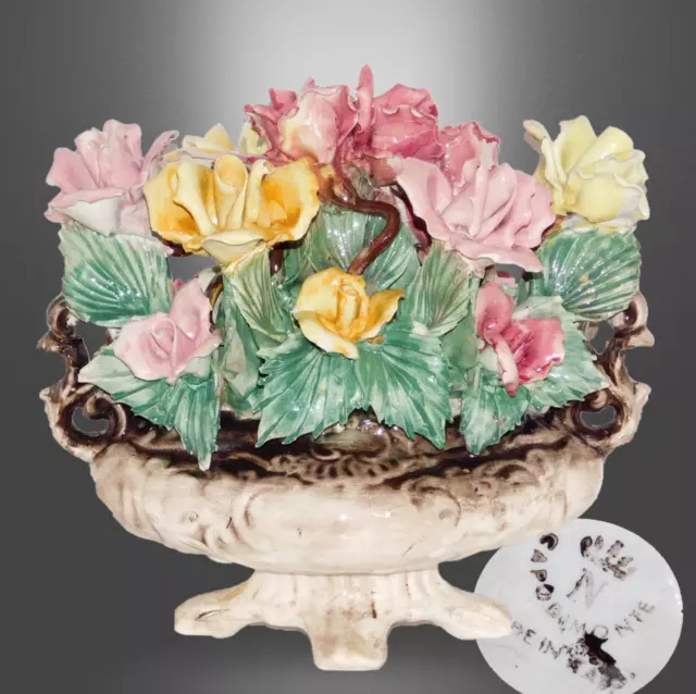 SUPERB Capodimonte Porcelain Nuova Flower Basket Centerpiece Italy Large