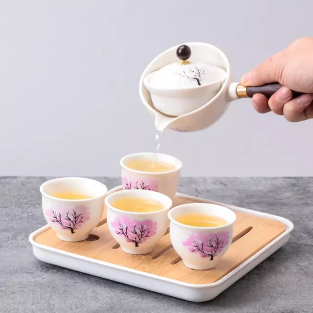 Ceramic Rotating Teapot Chinese Kung Fu Tea for Outdoor Travel Pot Cup Teaware