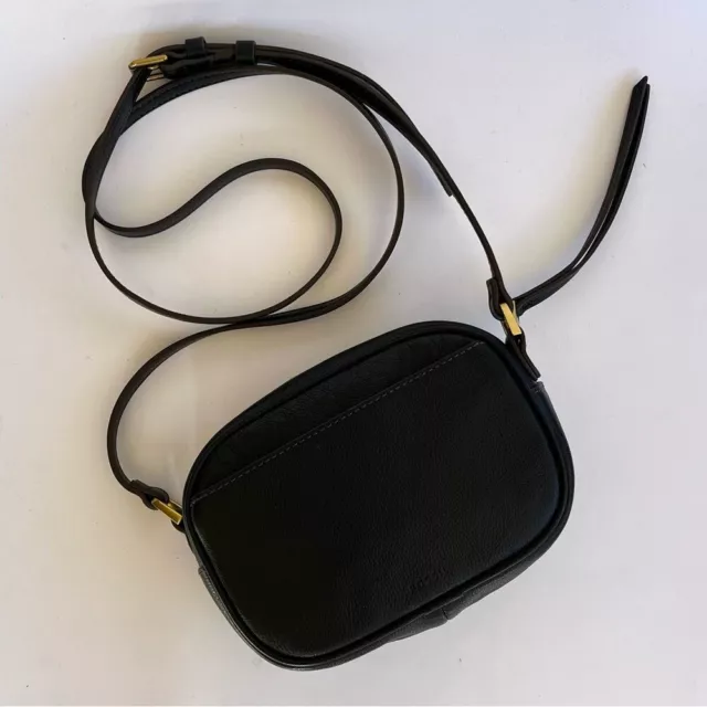 Fossil Black Camera Bag Pebbled Leather Mini Crossbody Purse Adjustable Strap