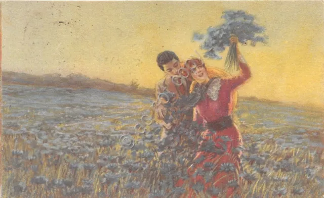 Cartolina - Illustrata - Innamorati - Campo di grano- 1921