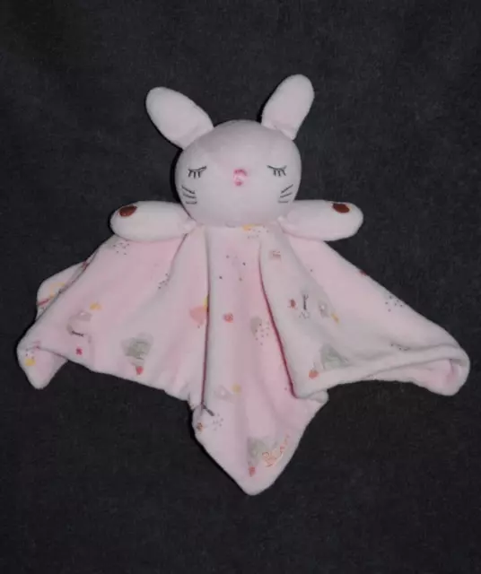 Doudou Plat lapin Rose SIPLEC LECLERC Bisous Dormeur Carré Motif  TTBE
