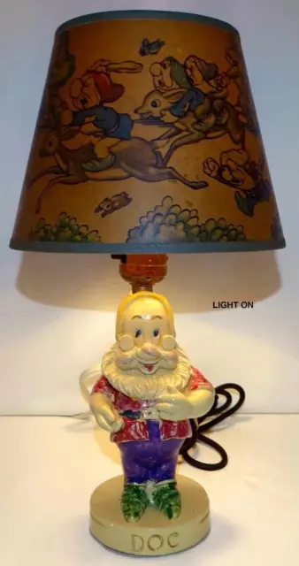 Rare N.mint Disney1938 "Doc" Hand-Painted Plaster Figural Lamp Base+Orig.shade👍 2