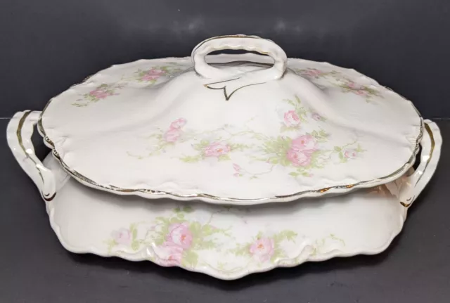 Antique Homer Laughlin Republic 86L Casserole Vegetable Dish Pink Rose Gold Trim