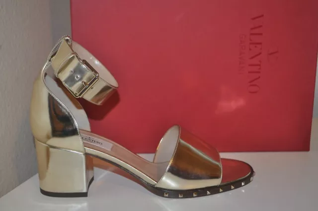 NIB $995+ VALENTINO Soul Stud Block Heel Sandal Metallic Silver EUR  37.5 / US 7