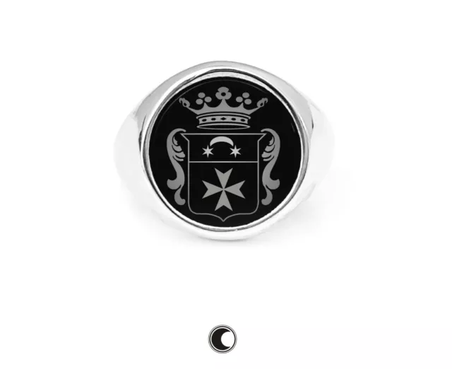 Anello personalizzato Chevalier Sigillo Incisione stemma famiglia argento onice