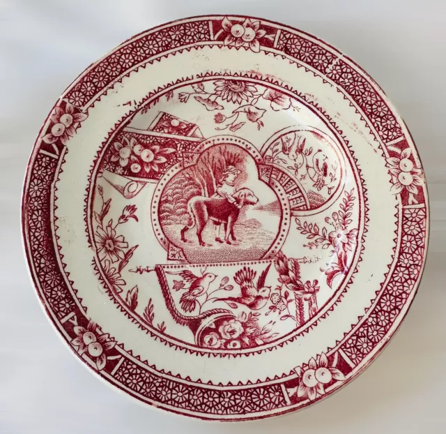 Antique Charles Allerton Little Mae With Dog Red Transferware 5 1/2 Inch Plate