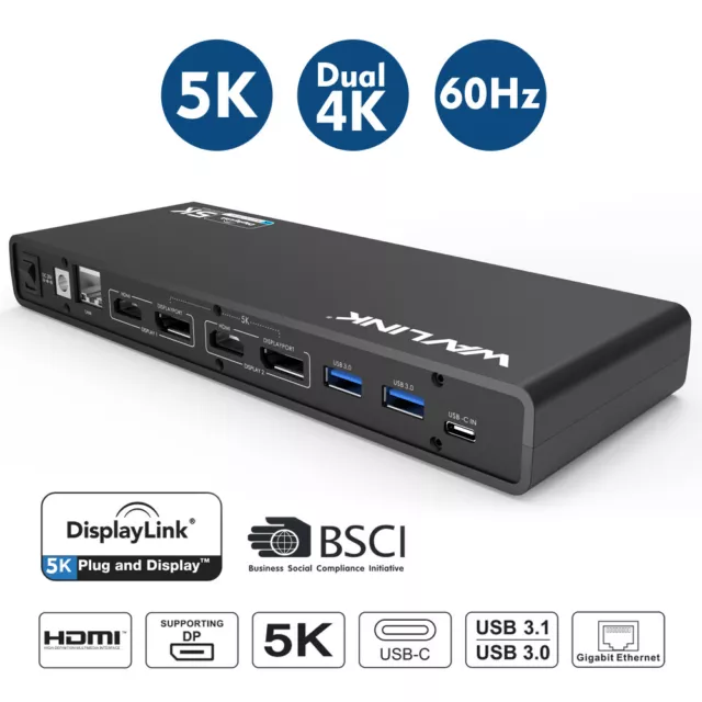 USB C/USB 3.0 Docking Station Signle 5K Dual 4K Ultra HD Video for Window Mac