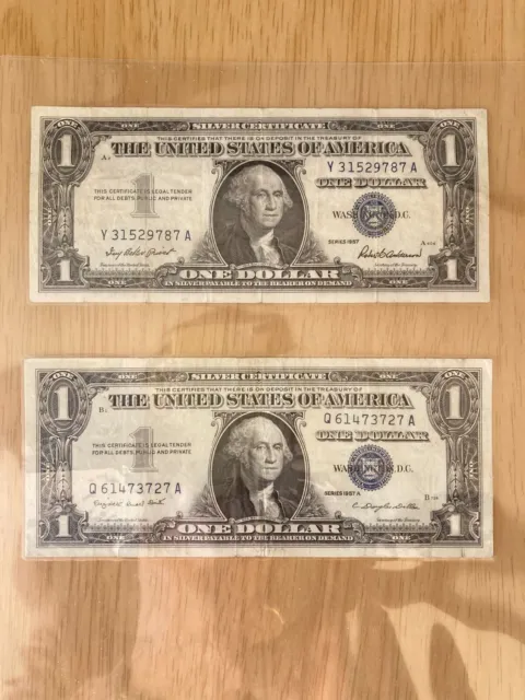1957 & 1957A $1 One Dollar Silver Cert, Crisp/Au