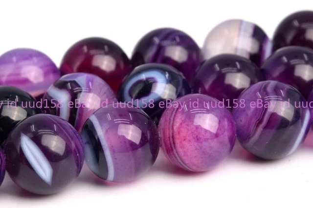6/8/10/12mm Natural Purple Striped Agate Round Gemstone Loose Beads 15"AAA