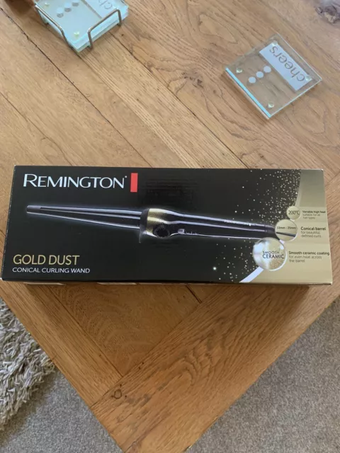 REMINGTON CI5208 GOLD Dust & Sealed Curling Wand, Conical UK New PicClick £14.99 