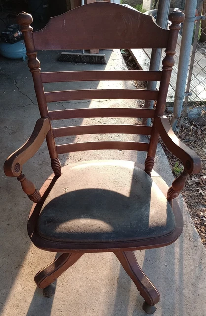 Awesome And Antique Vintage Lawyers/Bankers Office Solid Wood Chair As Is.
