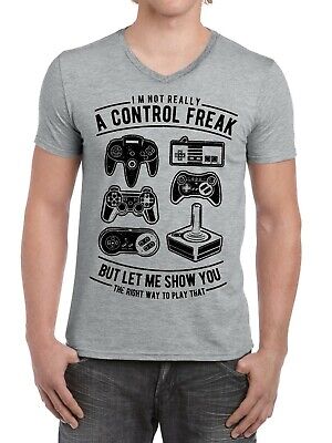 Gamer Divertente maniaco del controllo V-Neck T-shirt da uomo