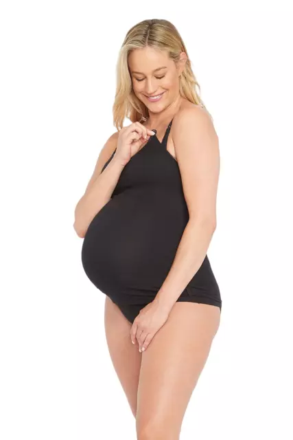 2 x Womens Bonds Maternity Hidden Support Singlet Pregnancy Bumps Black 2