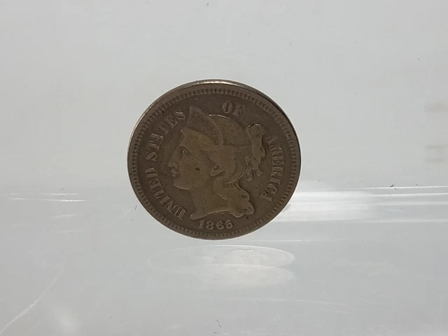 1865 3 Cent Nickel Piece Coin