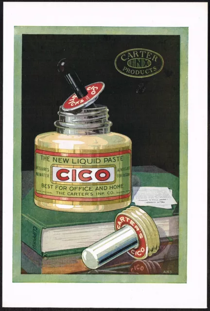 1920s Vintage Carters Ink Cico Paste Bottle Color Art Print Ad