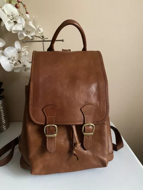 I MEDICI FIRENZE Italy Genuine Leather Brown Large Backpack Bag Drawstring