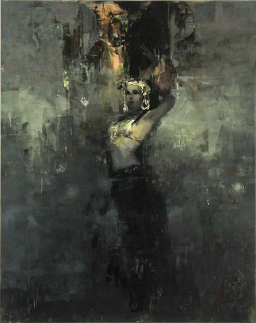 Portrait painting Original art Impressionism Oil on panel by S. Chernyakovsky