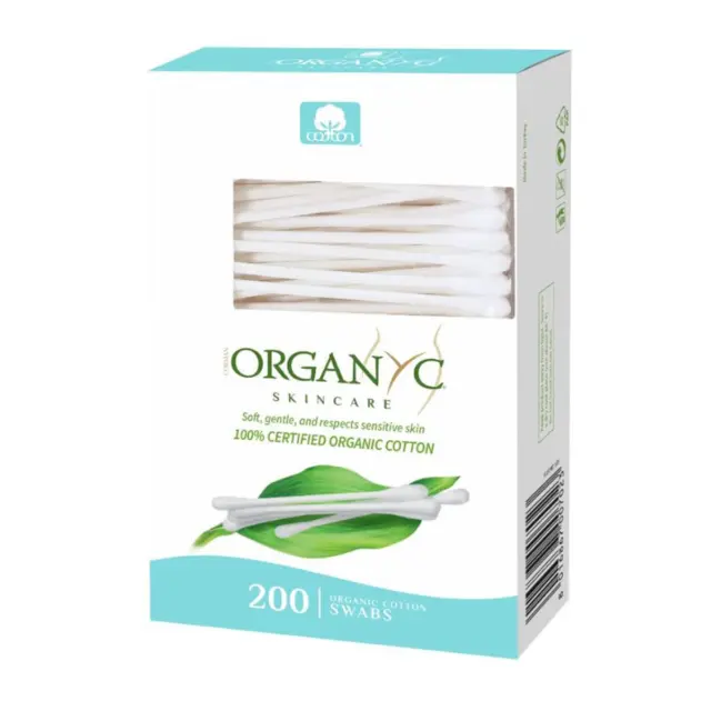 Organyc 100% Certified Organic Cotton Swabs - No Man-Made Materials, 200 Count,