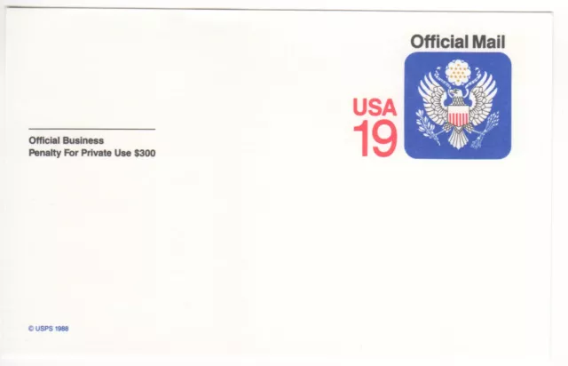 SSS: USPS Official Mail Postal Card 1991 19c Eagle Unused  Sc #UZ5