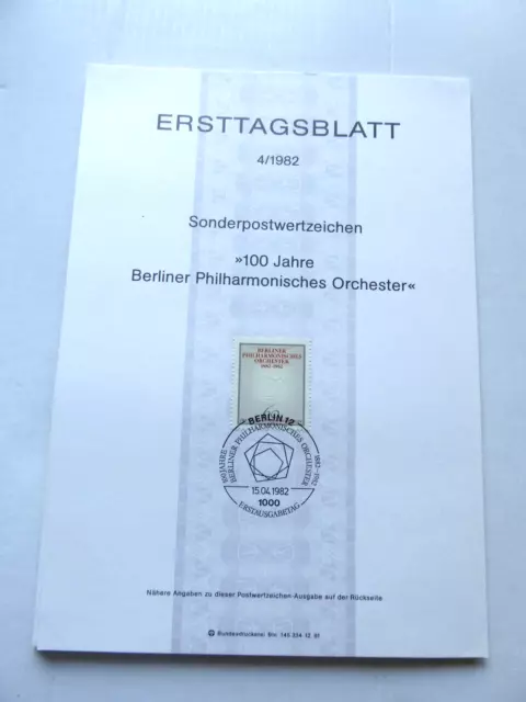 Briefmarken Berlin 1982: ETB Nr. 4 "Philharmon. Orchster", Erstausgabestempel