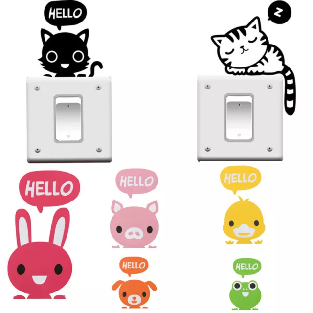 2Pcs Vinyl Animal Cartoon Switch Stickers Removable Home Decor Wall Decals D-EL